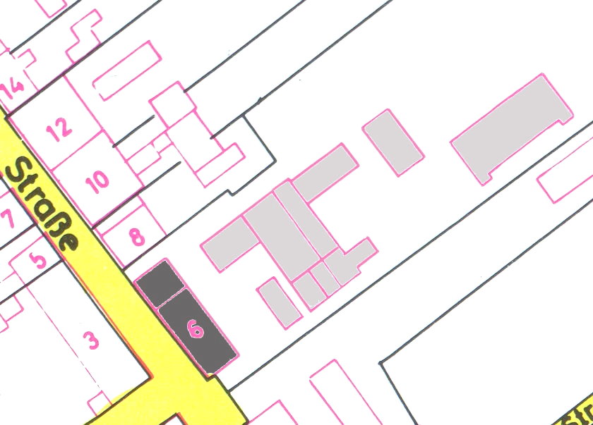 Mapa z granicami działek i zabudową