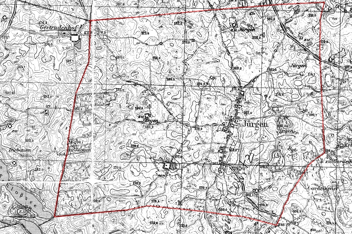 Mapa z siecią dróg, miejscowościami i rzekami.