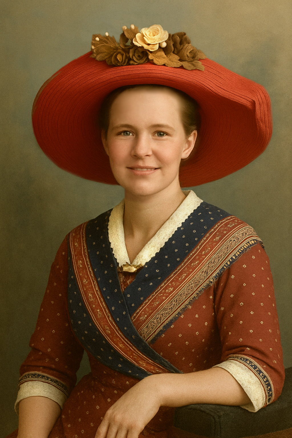 Kobieta w tradycyjnym stroju z kapeluszem (Frida Fahser).