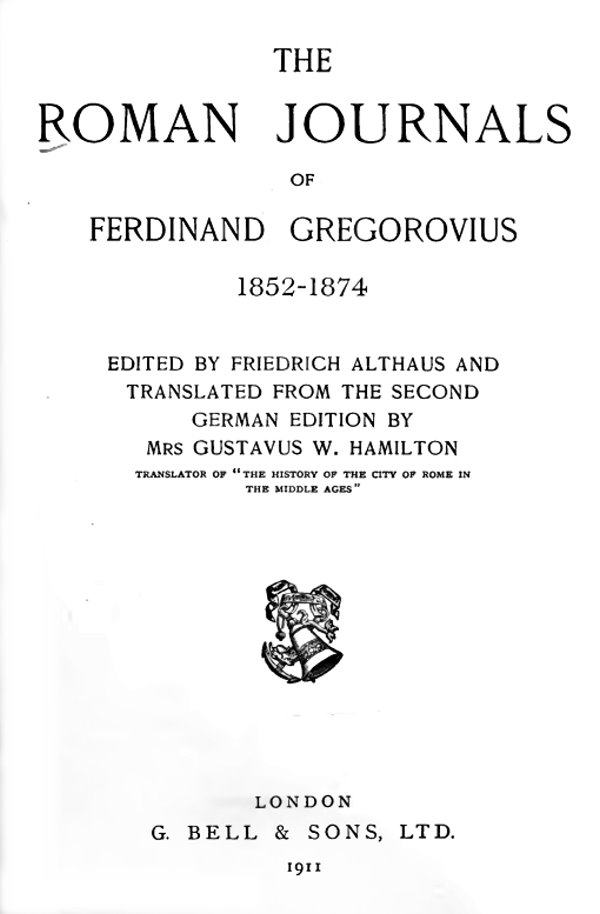 Strona tytułowa książki „The Roman Journals” Ferdinanda Gregoroviusa z lat 1852–1874, wydana w Londynie.