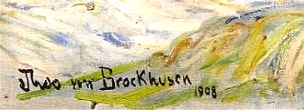 Elegancki podpis 'Theo von Brockhusen' z rokiem 1908 umieszczonym poniżej.