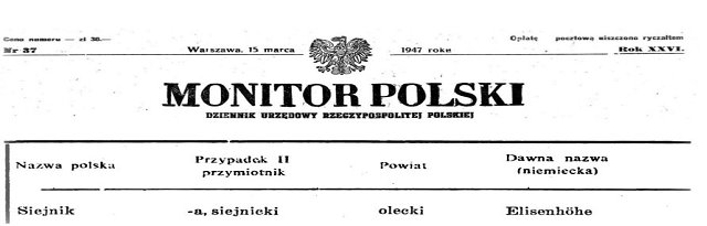 Nagłówek urzędowego dokumentu „Monitor Polski” z widocznym tytułem i układem tekstu.