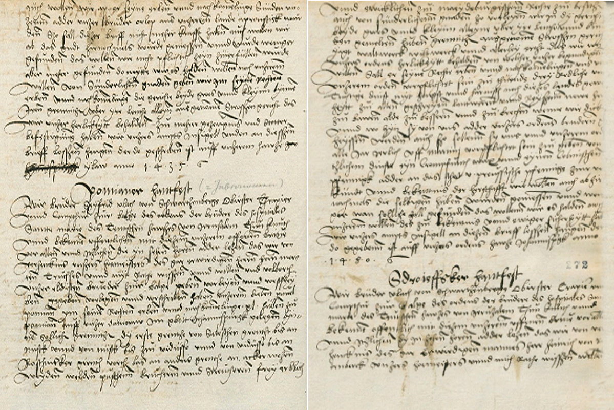 Skan historycznego, ręcznie pisanego dokumentu na dw&oacute;ch kartach. Tekst sporządzono odręcznym pismem atramentowym, przedstawiając archiwalny zapis dotyczący miejscowości lub jej mieszkańc&oacute;w.