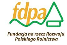 Logo Fundacji na rzecz Rozwoju Polskiego Rolnictwa (FDPA) z zielonym symbolem domu i złotym napisem &bdquo;fdpa&rdquo; oraz pełną nazwą fundacji poniżej.